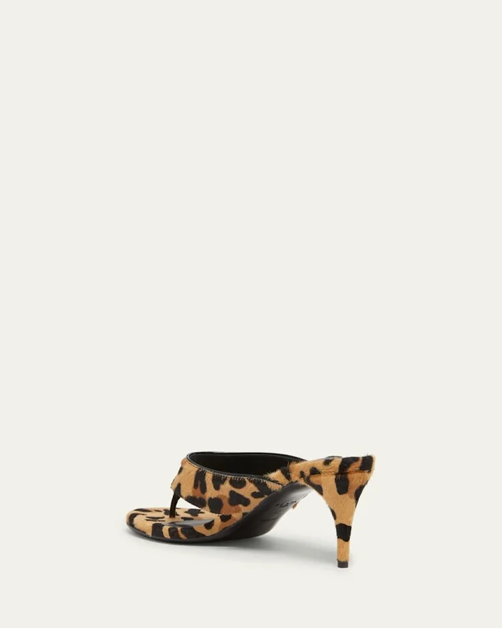 Leopard Horse Hair Kitten-Heel Thong Sandals - Image 2