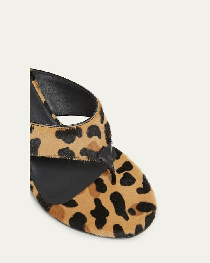 Leopard Horse Hair Kitten-Heel Thong Sandals - Image 3