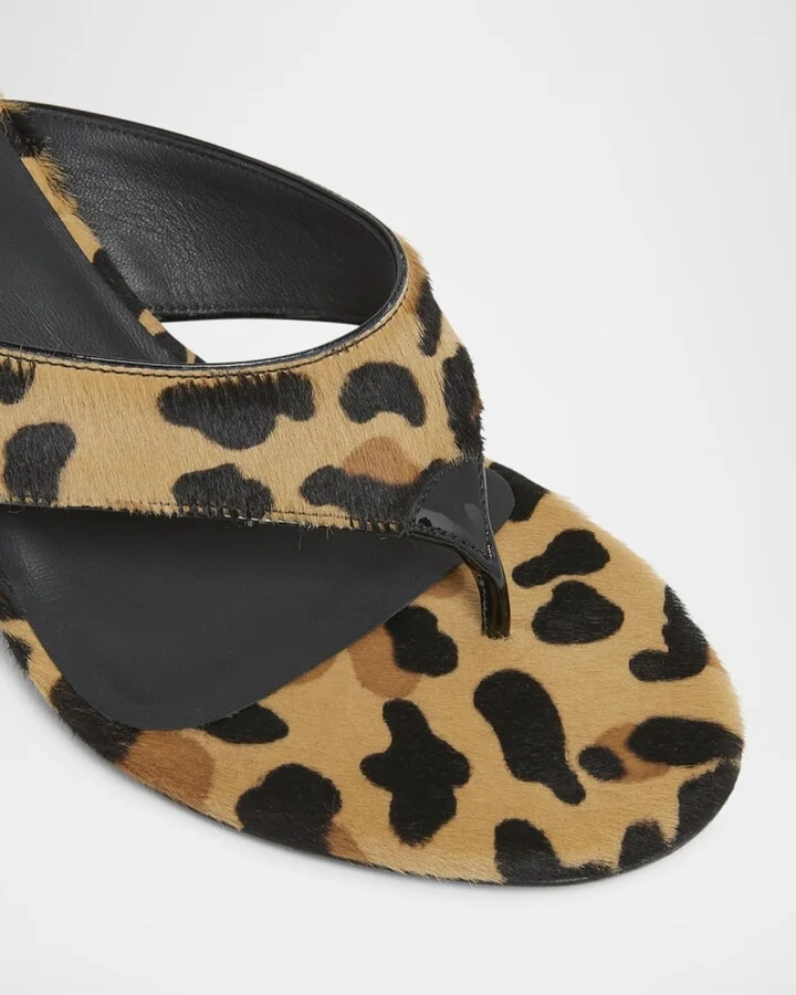 Leopard Horse Hair Kitten-Heel Thong Sandals - Image 2