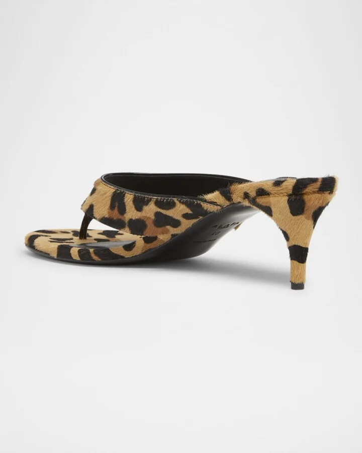 Leopard Horse Hair Kitten-Heel Thong Sandals - Image 3