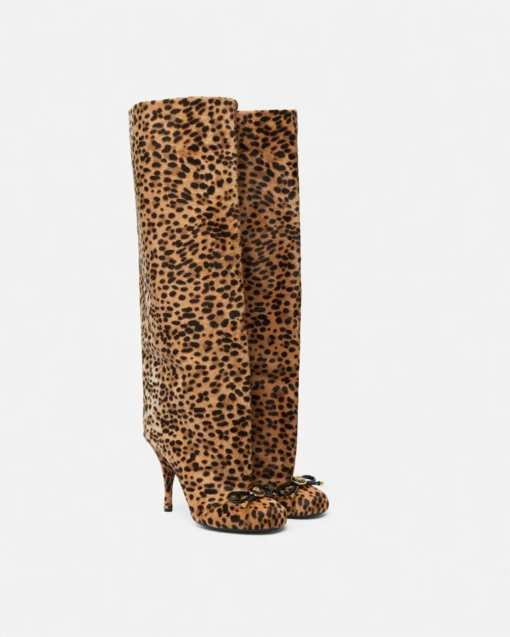 Leopard Opera Bow Knee-High Boots 105 mm - Image 2
