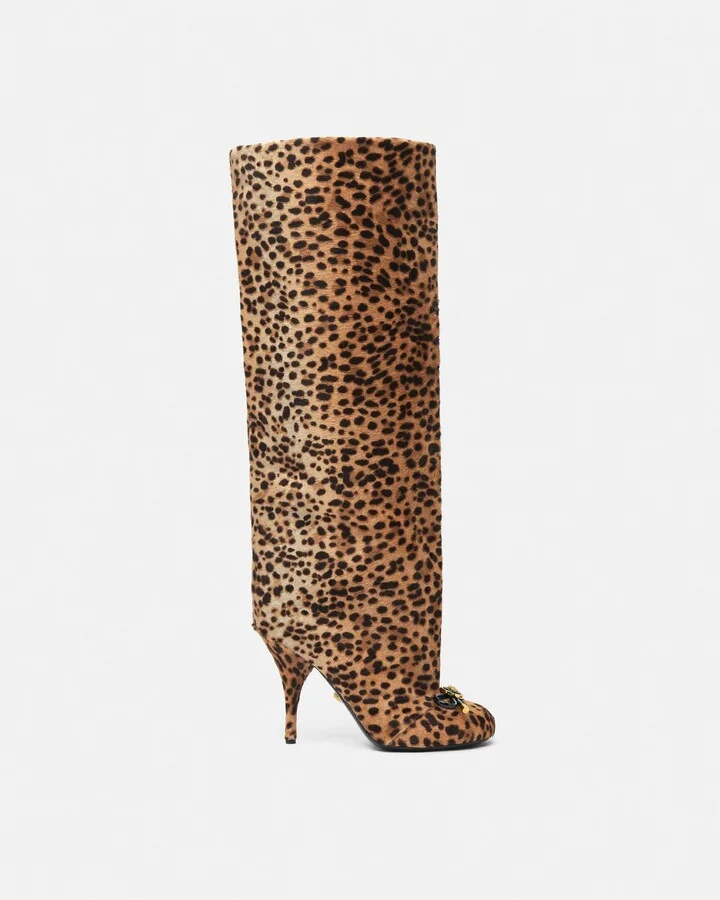 Leopard Opera Bow Knee-High Boots 105 mm