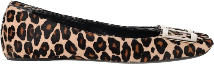Leopard Print Ballet Flats in Brown Calf Hair