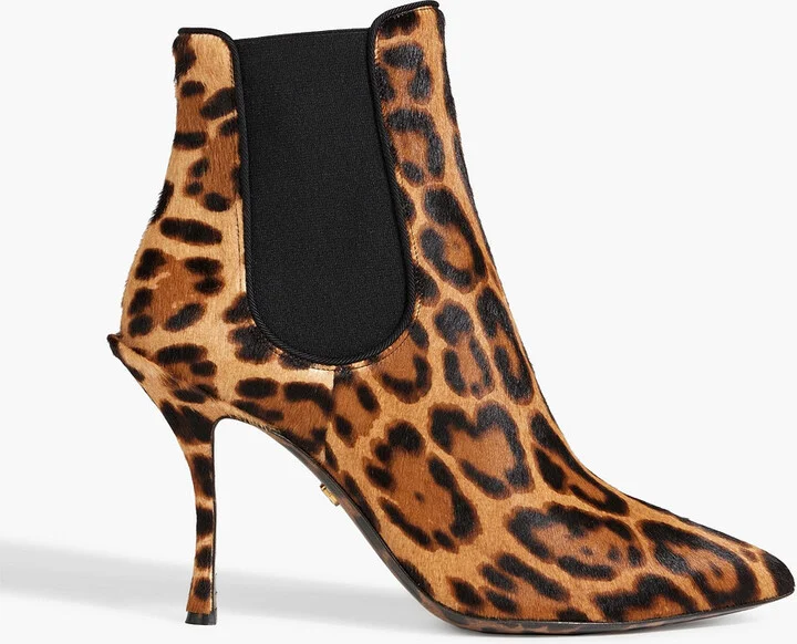 Leopard-print calf hair ankle boots