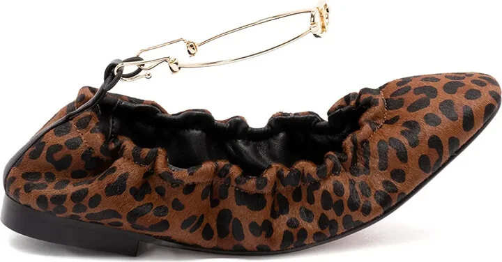 Leopard-Print Chain-Embellished Ballet Flats