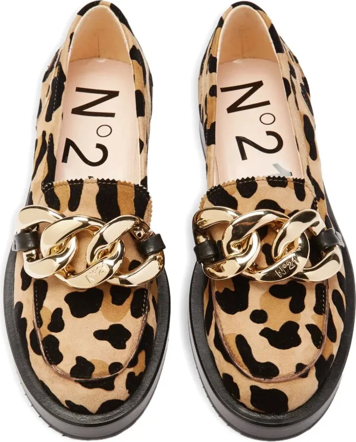 Leopard-Print Chain-Link Loafers - Image 4
