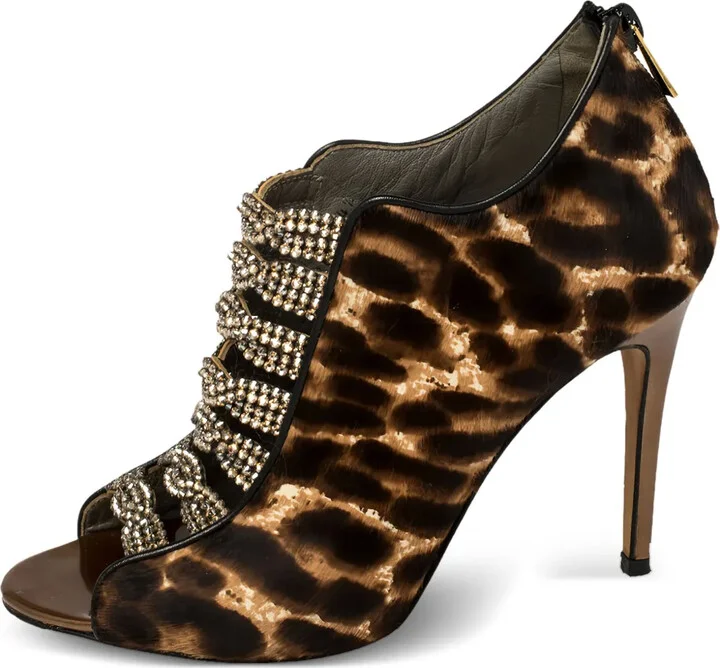 Leopard-Print Crystal Sandals