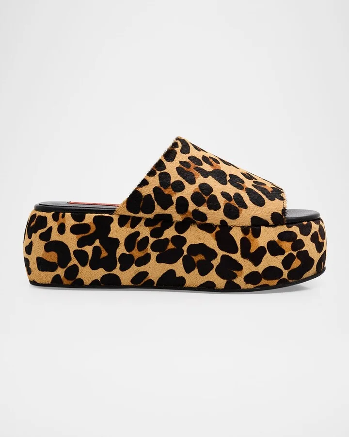 Leopard-Print Faux Fur Platform Sandals