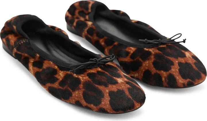 Leopard Print Genuine Calf Hair Ballerina Flat
