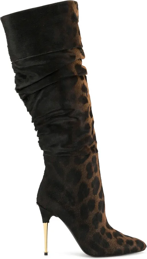 Leopard Print Knee-Length Boots