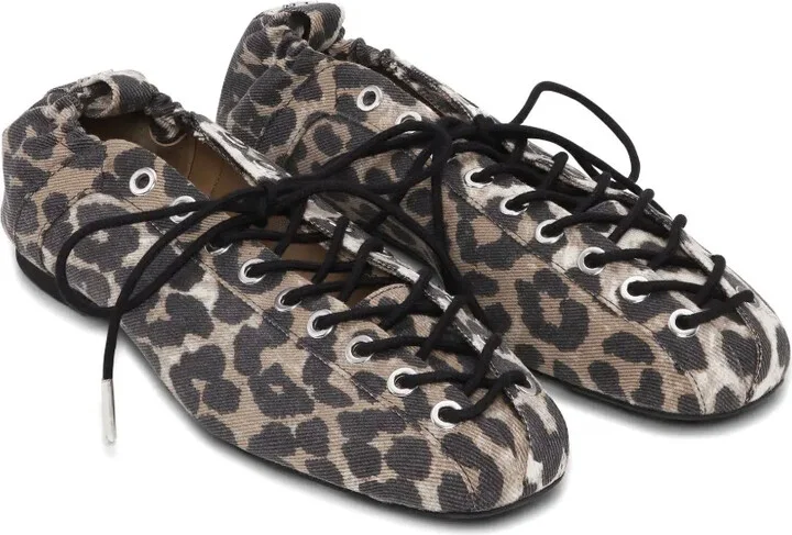 Leopard-Print Lace-Up Ballet Flats - Image 2