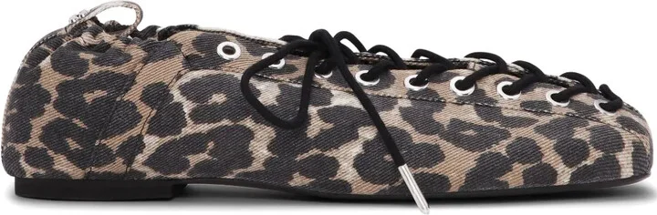 Leopard-Print Lace-Up Ballet Flats
