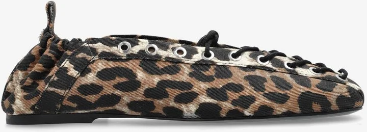 Leopard Print Lace-Up Ballet Flats