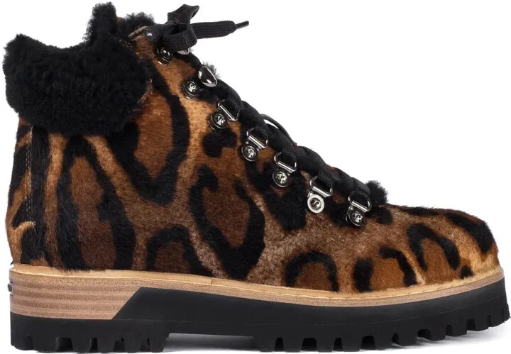 Leopard-Print Lace-Up Boots