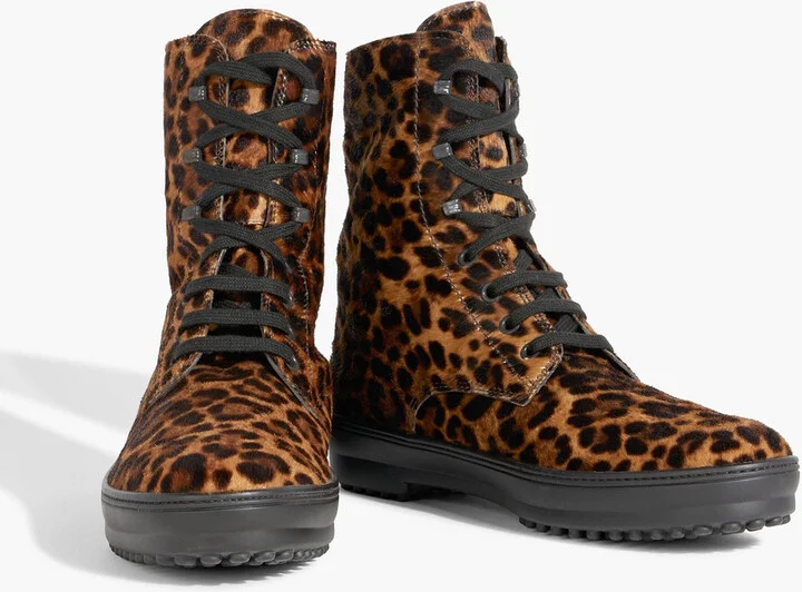 Leopard-print lace-up calf hair ankle boots - Image 2