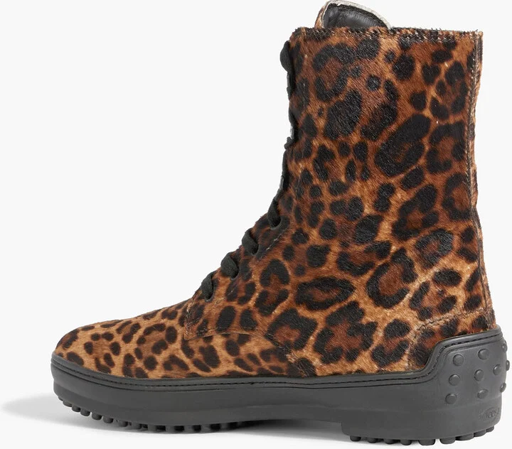Leopard-print lace-up calf hair ankle boots - Image 3