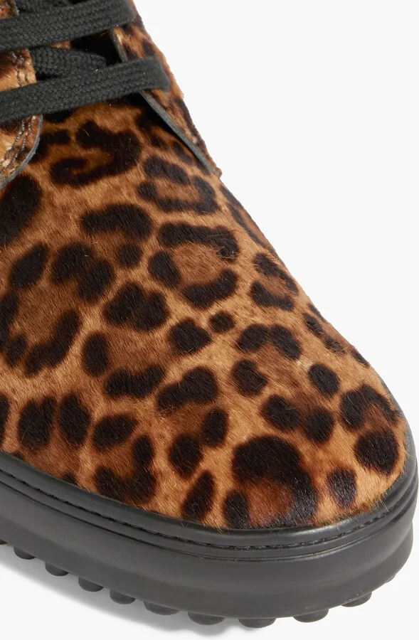 Leopard-print lace-up calf hair ankle boots - Image 4