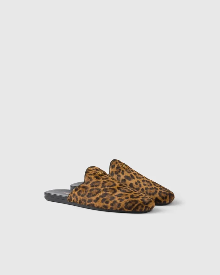 Leopard-print leather mules