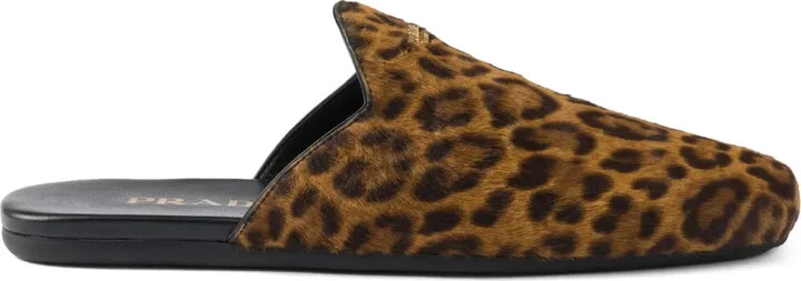 Leopard-Print Leather Mules