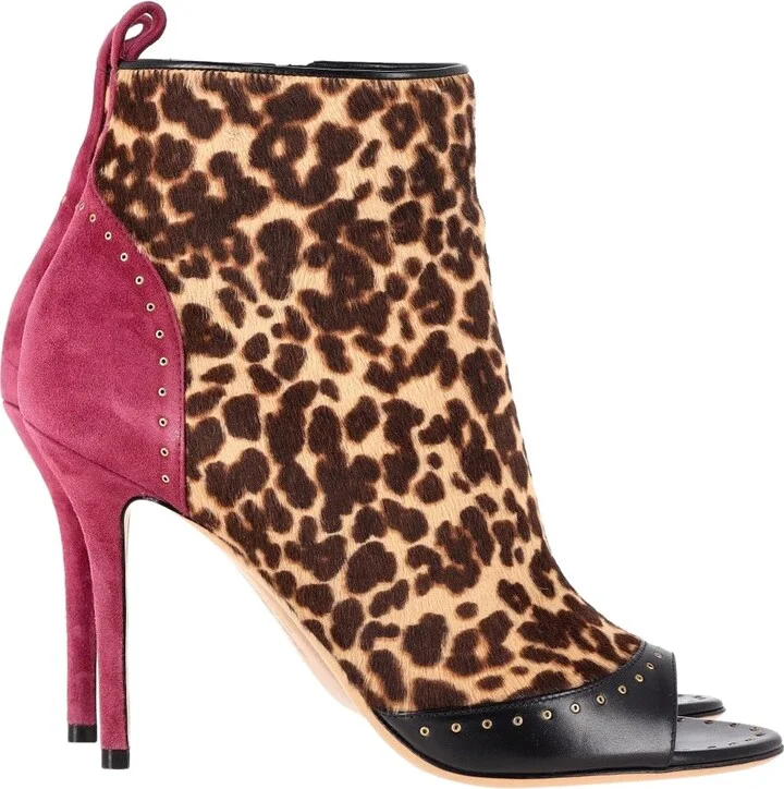Leopard-Print Peep-toe Booties in Multicolor Calf Hair