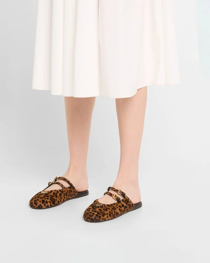 Leopard-Print Pony Hair Dual Mary Jane Ballerina Mules - Image 9