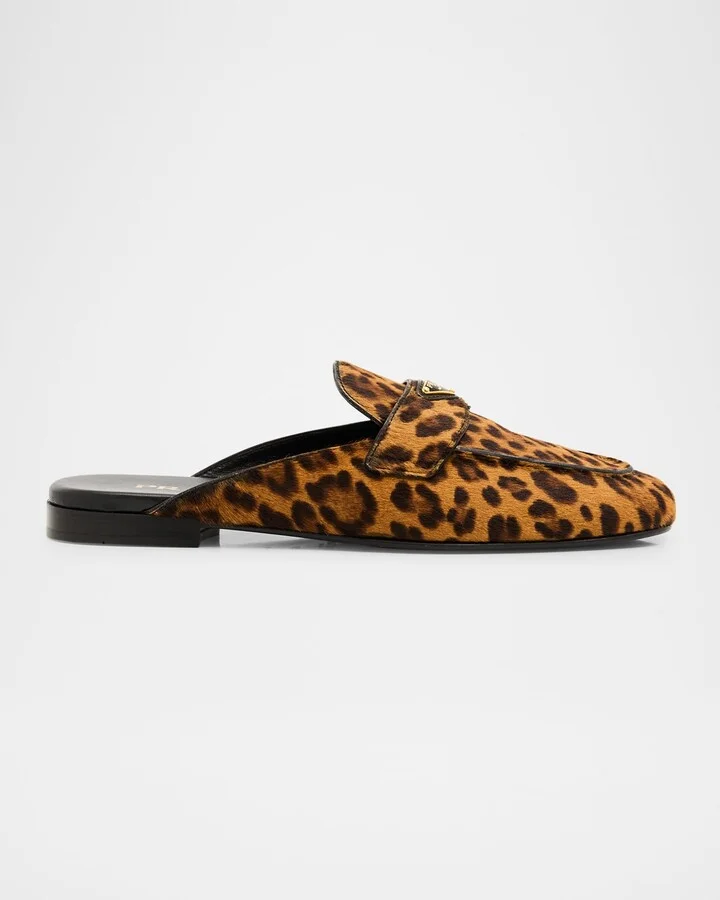 Leopard-Print Pony Hair Mule Loafers