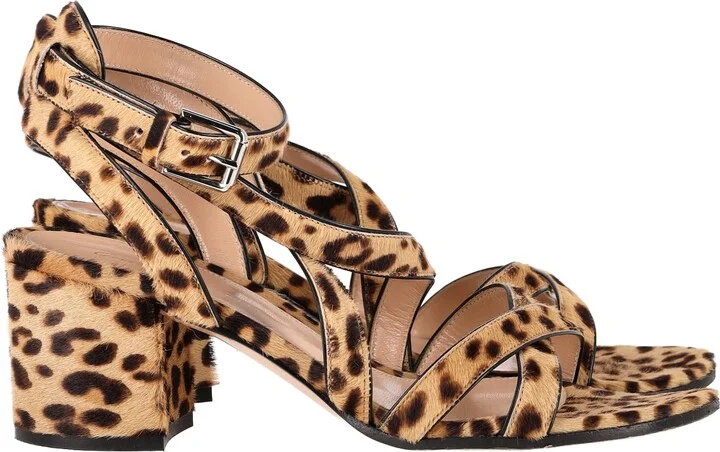 Leopard Print Sandal Heels in Brown Calf Hair