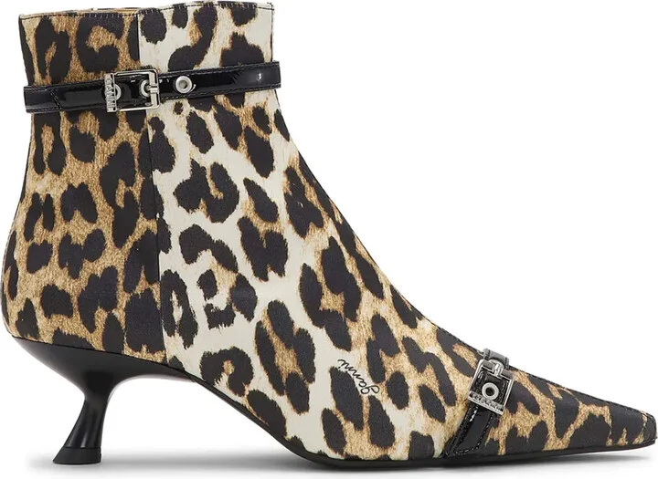 Leopard-Print Satin Ankle Boots