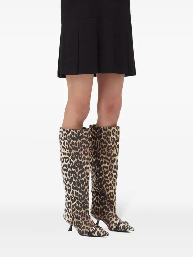Leopard-Print Satin Knee-Length Boots - Image 3