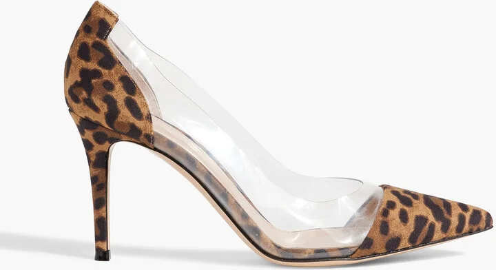 Leopard-print woven and PVC pumps