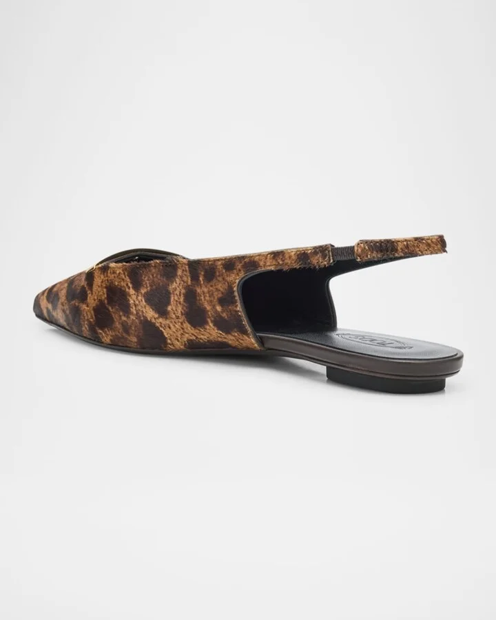 Leopard-Printed Calf Hair Slingback Flats - Image 3