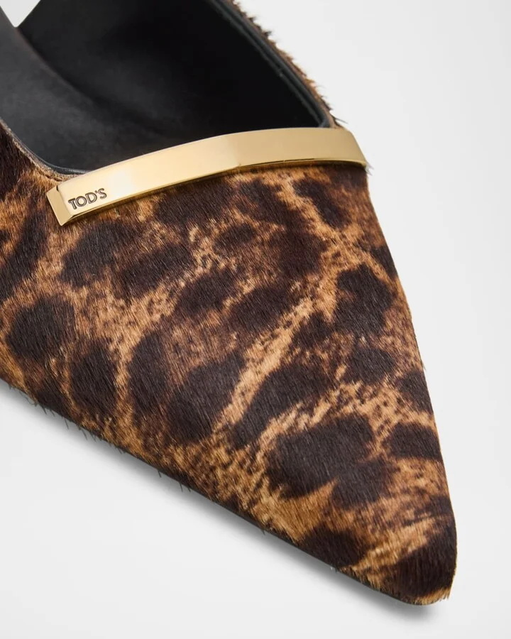 Leopard-Printed Calf Hair Slingback Flats - Image 5