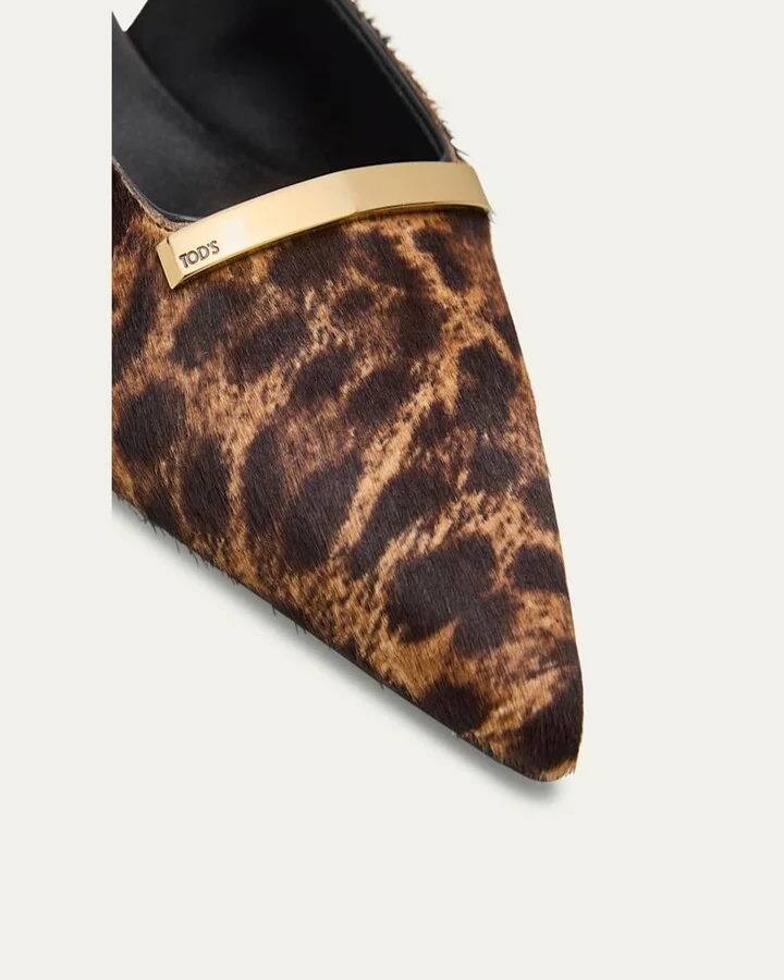 Leopard-Printed Calf Hair Slingback Flats - Image 5