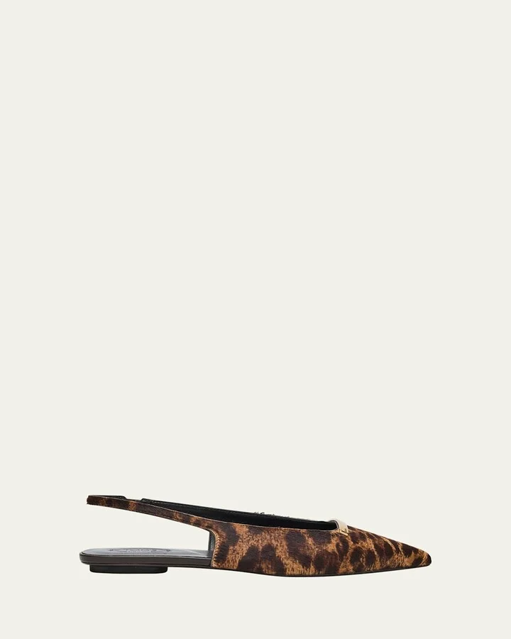 Leopard-Printed Calf Hair Slingback Flats