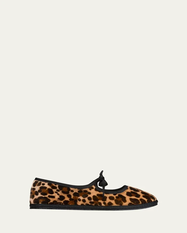 Leopard-Printed Canvas Mary Jane Ballerina Flats