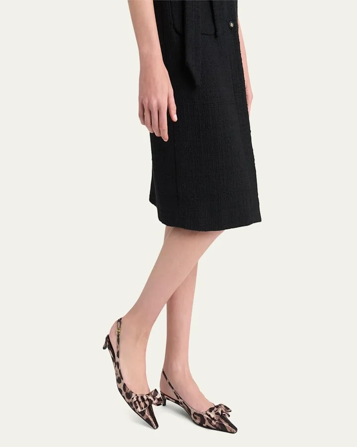 Leopard Satin Bow Slingback Pumps - Image 3
