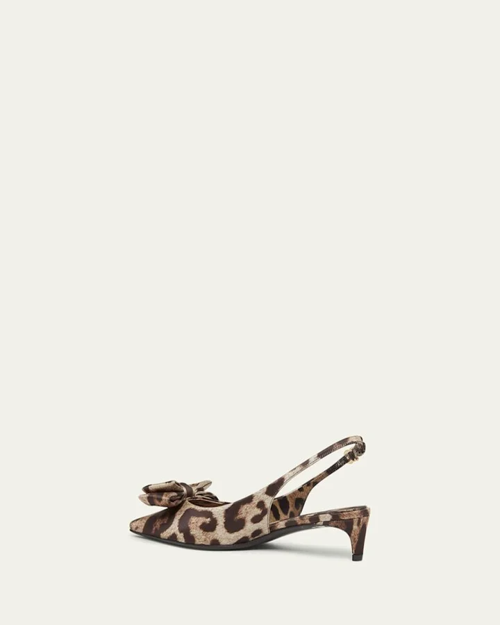 Leopard Satin Bow Slingback Pumps - Image 9