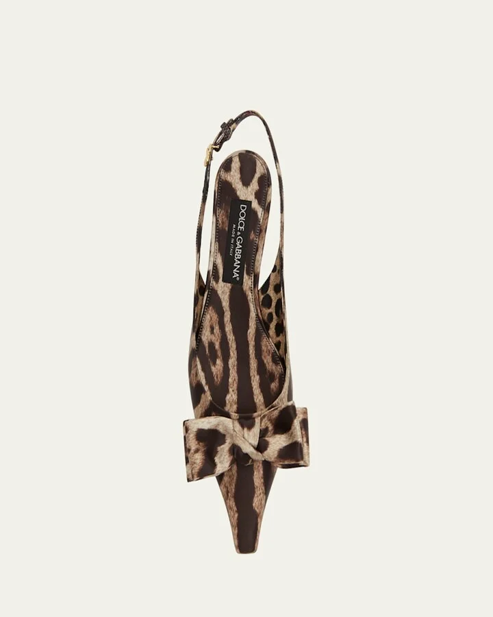 Leopard Satin Bow Slingback Pumps - Image 10