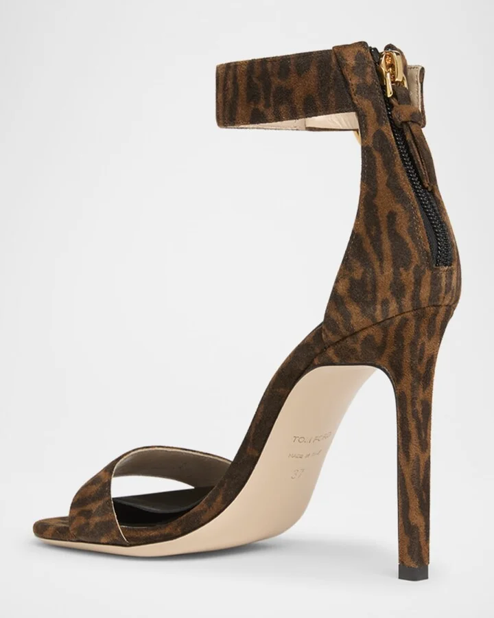 Leopard Suede Stiletto Sandals with Padlock - Image 8