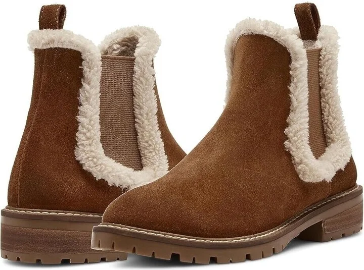Leopold Boot Women's 7 Camel Suede Faux Fur Ankle Chelsea KHD1653