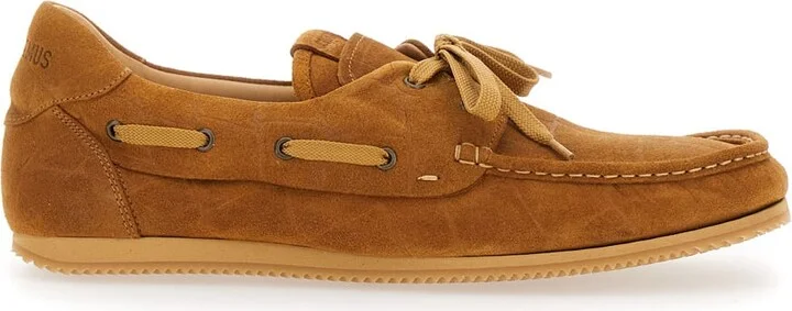 'les Batto' Brown Loafers With Crocodile Effect And Logo Imprinted On The Heel In Suede Man