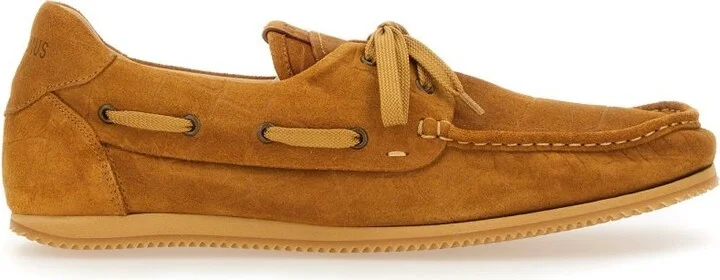'Les Batto' Brown Loafers With Crocodile Effect And Logo Imprinted On The Heel In Suede Man