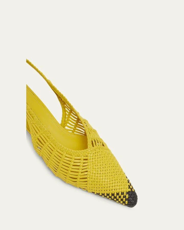 Les Cubisto Woven Leather Slingback Pumps - Image 8