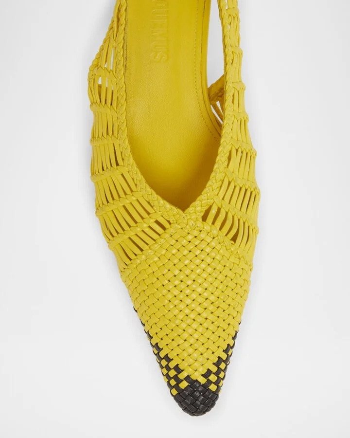 Les Cubisto Woven Leather Slingback Pumps - Image 4