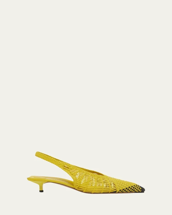 Les Cubisto Woven Leather Slingback Pumps