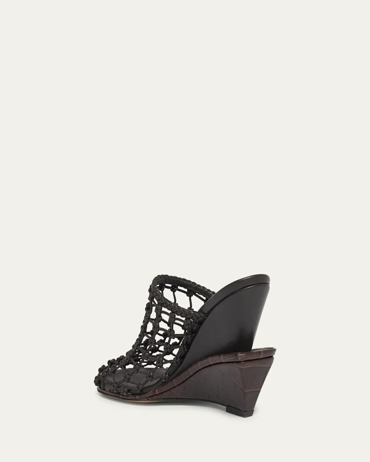 Les Doubles Tresses Croc-Embossed Wedge Mules - Image 7