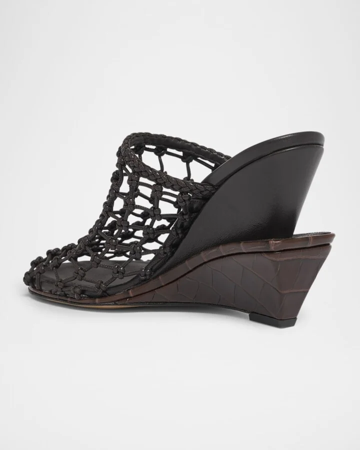 Les Doubles Tresses Croc-Embossed Wedge Mules - Image 5
