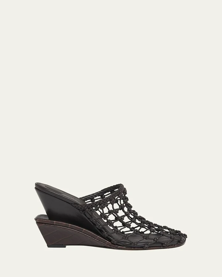 Les Doubles Tresses Croc-Embossed Wedge Mules