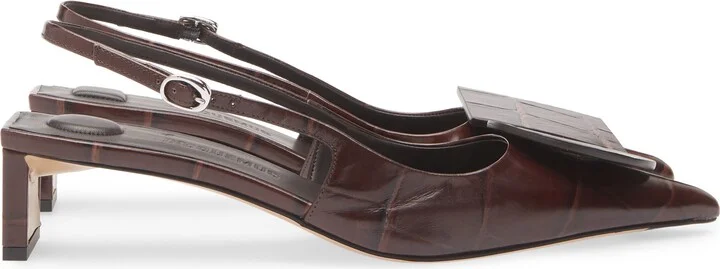 Les Duelo Mismatched Croc Embossed Kitten Heel Slingback Pump - Image 3