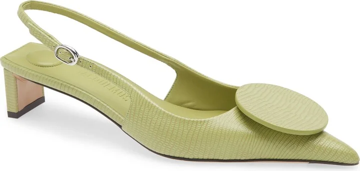 Les Duelo Mismatched Lizard Embossed Kitten Heel Slingback Pump